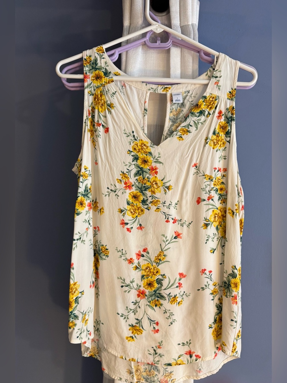 Old Navy Cream Floral V-Neck Tank with Yellow & Coral Accents
